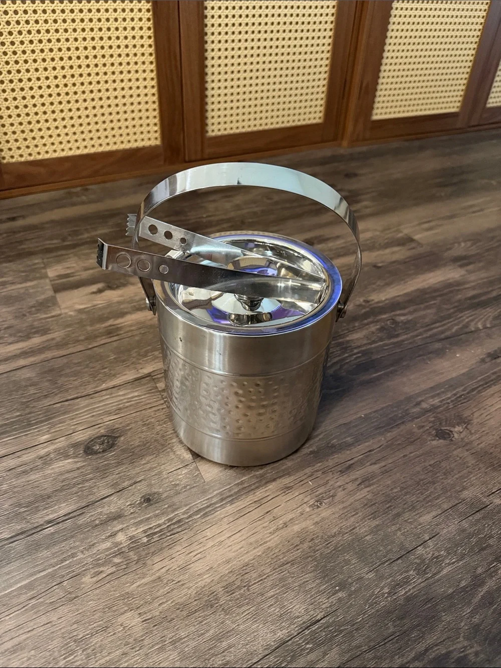 Stainless Steel Ice Bucket with Tongs and Handle - Silver